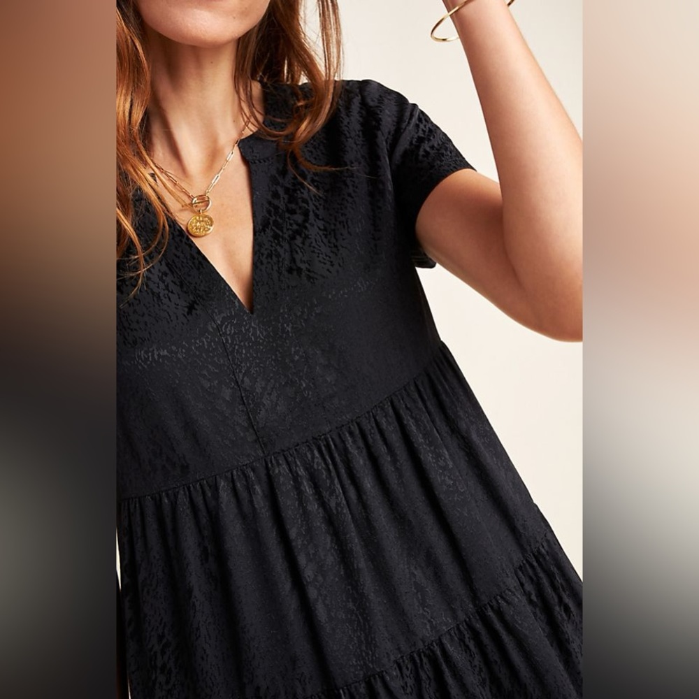 Maeve Sacha Jacquard Tiered Tunic - Black - Anthropologie